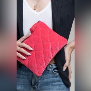 Luxurious fine cotton velvet metallic quilted pouch.